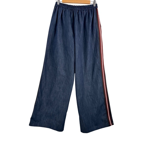 Zara Denim effect wide leg pull on side stripe pants retro preppy 90s sz L - Picture 3 of 6